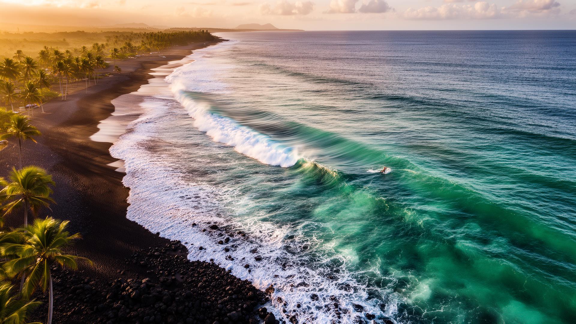 Aerial view of perfect wave on the Pacific coast of El Salvador
